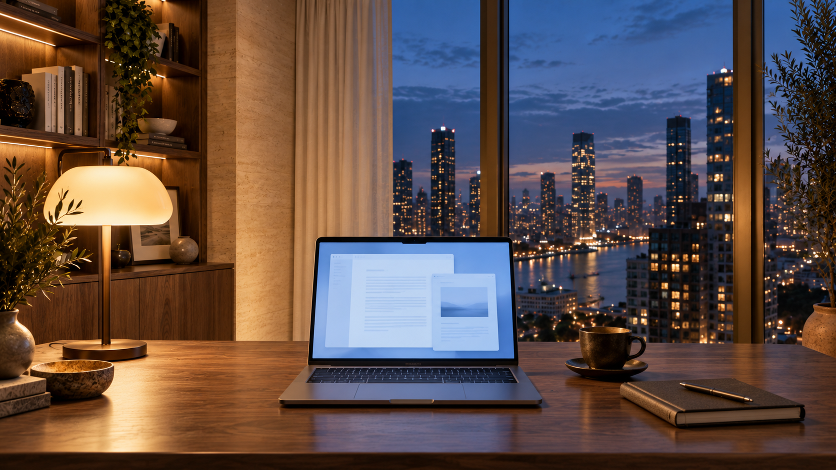 A desk at the end of the working day