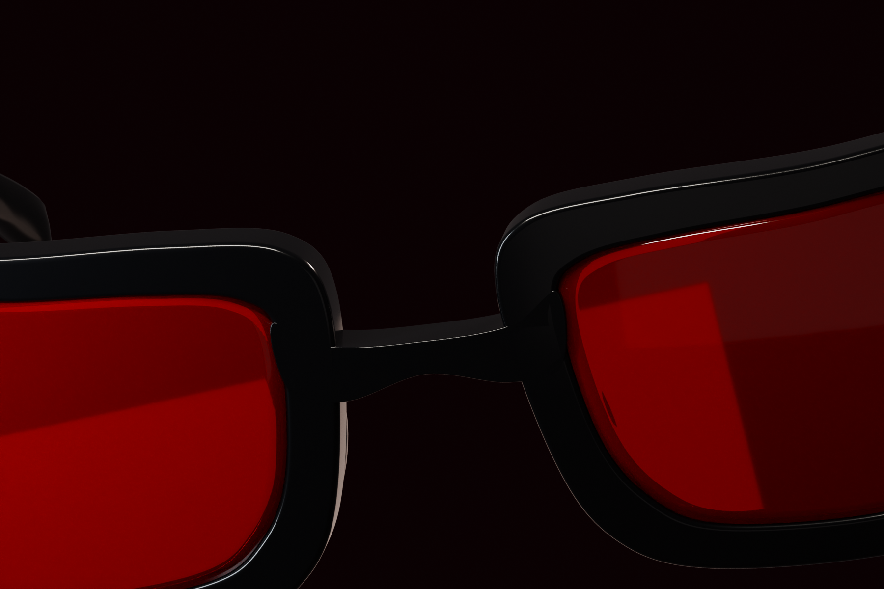 Close view of the glossy black brow and sculpted frame